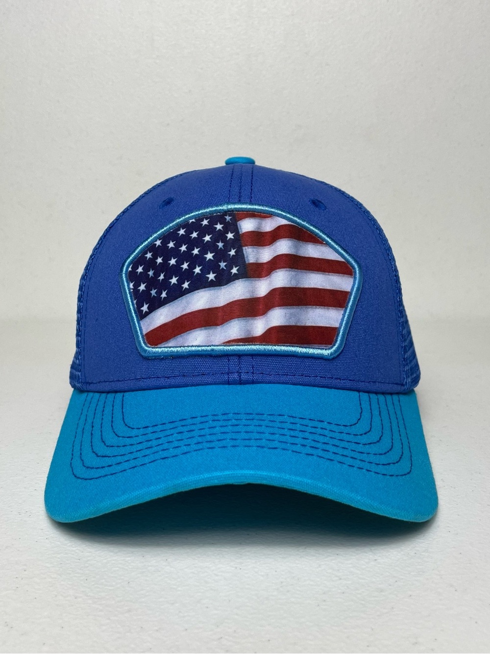 American Flag Trucker Snapback Cap – Blue, curved brim, Unisex